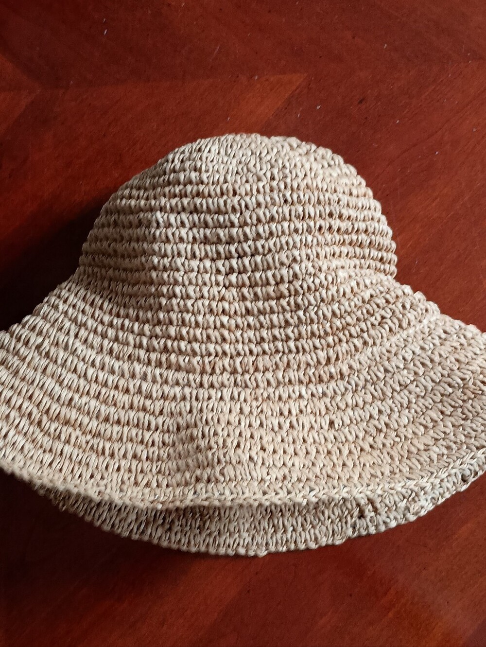 summer & rose Woven Straw Bucket Hat - Natural Tan with White Trim